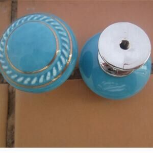 Tangpan 35mm Retro Blue Gold Ribbon Ceramic Door Knobs Cupboard Pull Handle 41ct